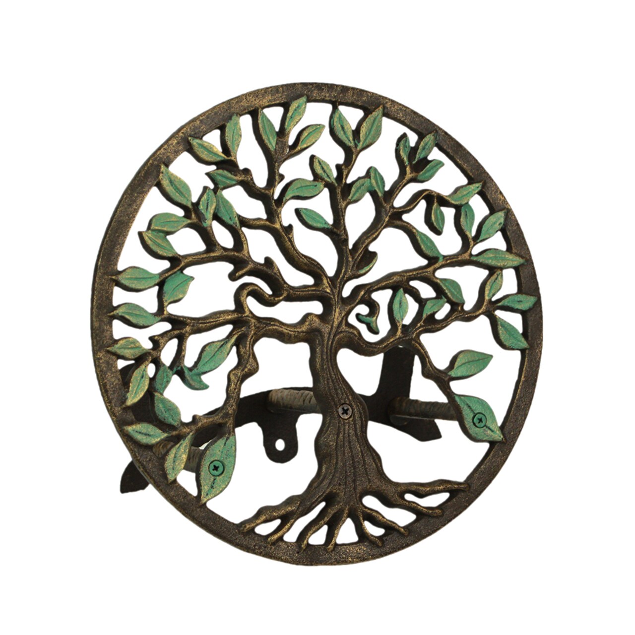 Cast Iron Tree of Life Garden Hose Hanger - 12" - Green/Bronze Finish